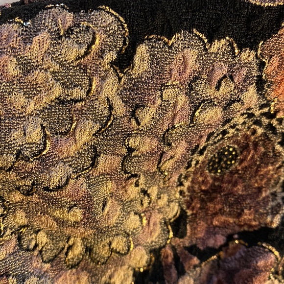 MSK Jacket Textured Floral Gold Beaded Fringe Hem Black Purple - Picture 9 of 9